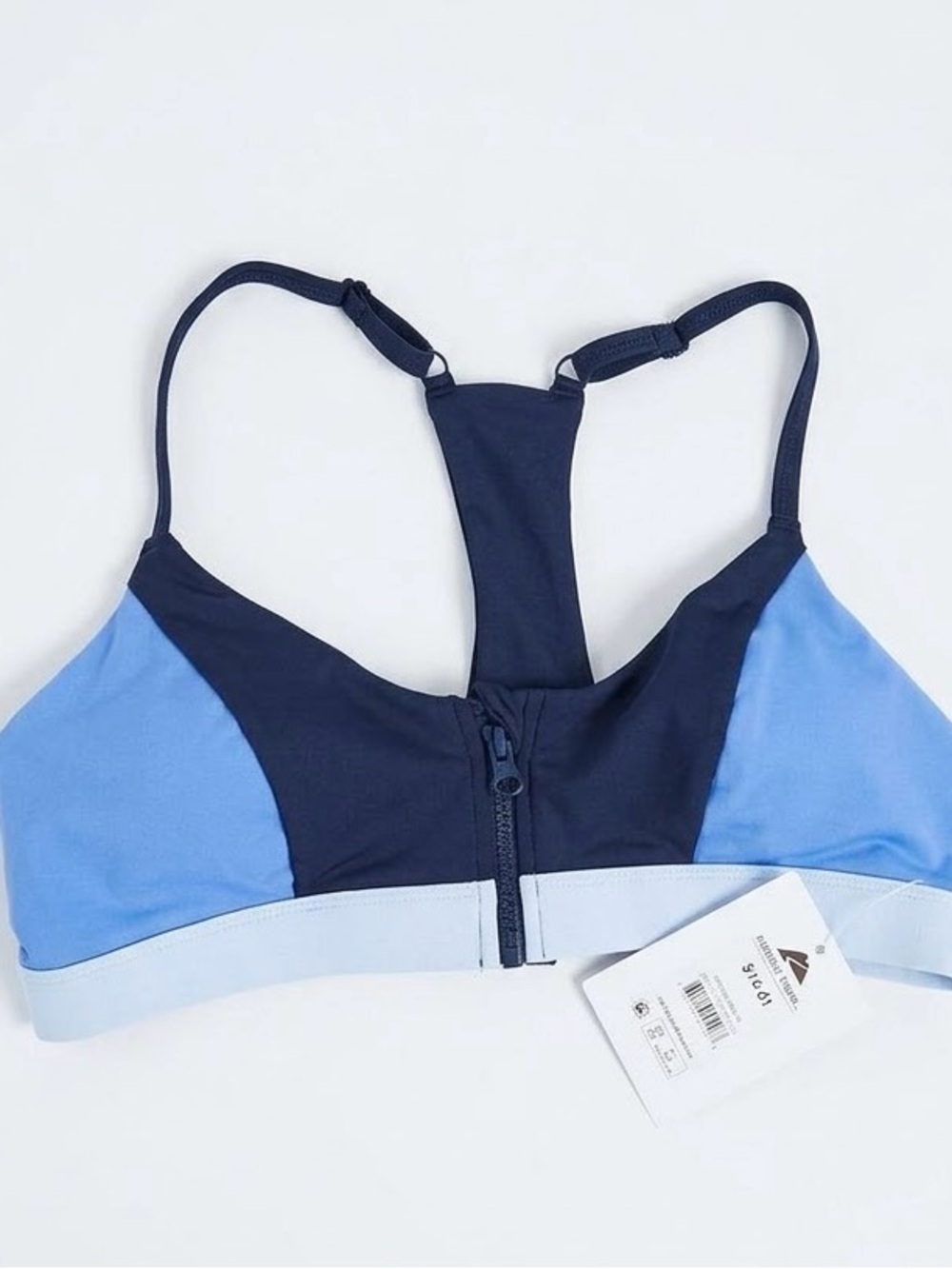 Women's Front-Zip Racerback Sports Bra - Navy & Light Blue